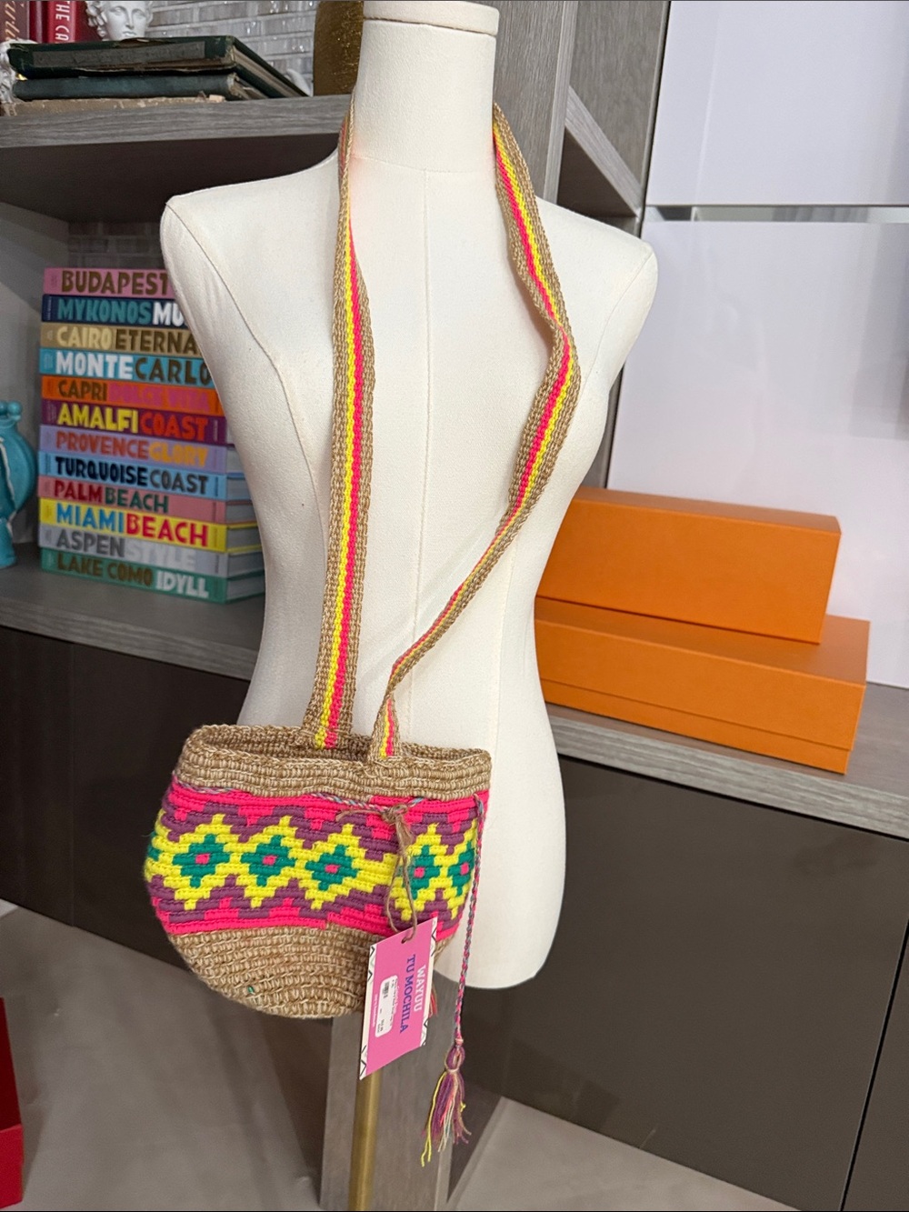Wayuu Tribe Neon Pink Yellow Green Handwoven Crossbody Bag
